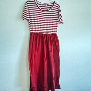 🍒 Berry Sweet & Bold – Red Stripe Knit Dress with Flow Skirt – 50” Charm 🍒XL